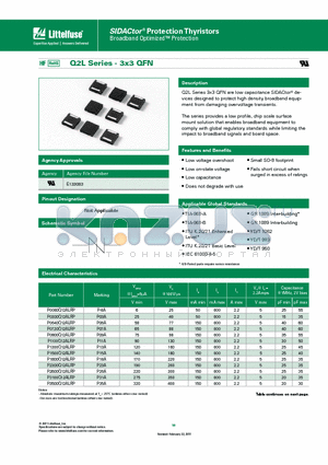 P1800Q12ALRP datasheet - Q2L Series 3x3 QFN are low capacitance SIDACtor^ devices designed to protect
