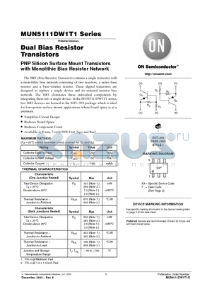 MUN5137DW1T1 datasheet - Dual Bias Resistor Transistors