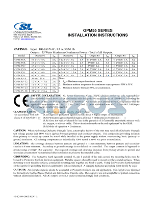 GPM55-15 datasheet - 55 Watts Maximum Continuous Power - Total of all Outputs.