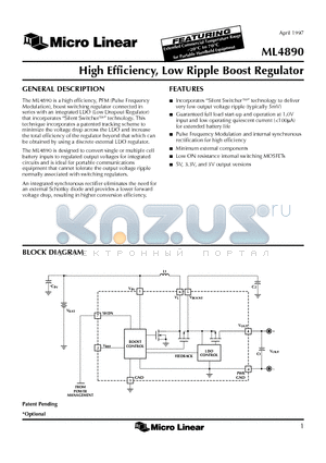 ML4890ES-5 datasheet - High Efficiency, Low Ripple Boost Regulator