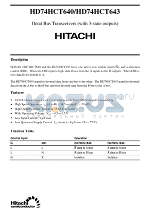 HD74HCT643 datasheet - Octal Bus Transceivers (with 3-state outputs)