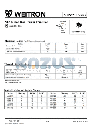 MUN5211 datasheet - NPN Silicon Bias Resistor Transistor