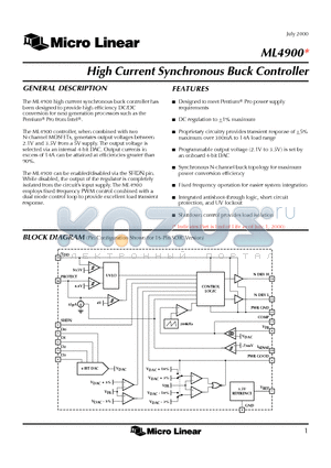 ML4900 datasheet - High Current Synchronous Buck Controller