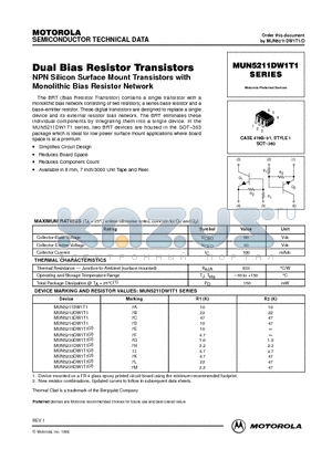 MUN5211DW1T1 datasheet - Dual Bias Resistor Trasnsistors