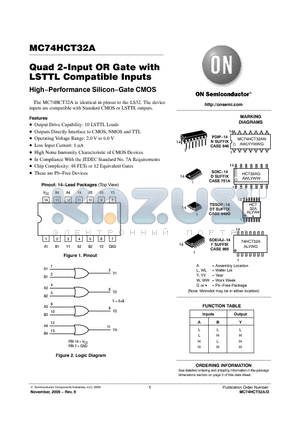MC74HCT32ANG datasheet - Quad 2-Input OR Gate with LSTTL Compatible Inputs