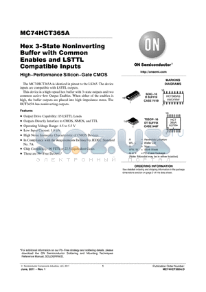 MC74HCT365ADTG datasheet - Hex 3-State Noninverting Buffer with Common Enables and LSTTL Compatible Inputs