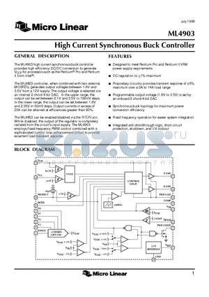 ML4903 datasheet - High Current Synchronous Buck Controller
