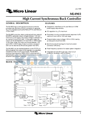 ML4903CT datasheet - High Current Synchronous Buck Controller