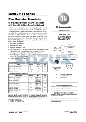 MUN5211T1 datasheet - NPN SILICON BIAS RESISTOR TRANSISTORS