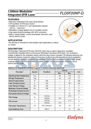 FLD5F20NP-D24 datasheet - 1,550nm Modulator Integrated DFB Laser
