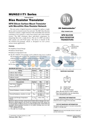 MUN5211T1 datasheet - Bias Resistor Transistor