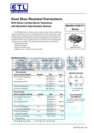 MUN5212DW1T1 datasheet - Dual Bias ResistorTransistors
