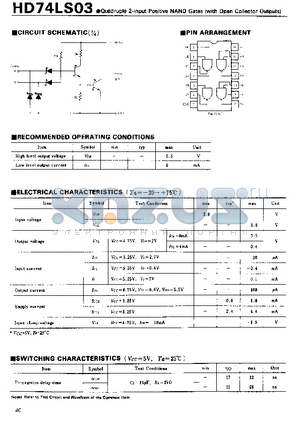 HD74LS03 datasheet - Quadruple 2-input Positive NAND Gates(with Open Colletor Outputs)