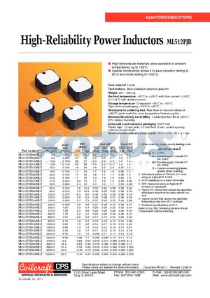 ML512PJB106MLZ datasheet - High-Reliability Power Inductors