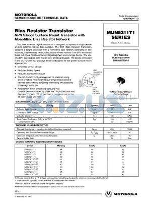 MUN5212T1 datasheet - NPN SILICON BIAS RESISTOR TRANSISTORS