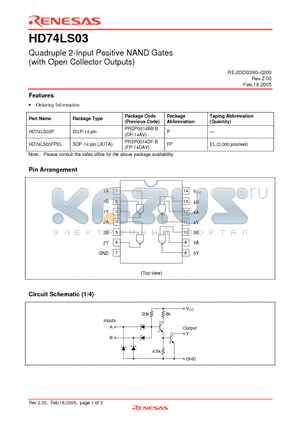 HD74LS03 datasheet - Quadruple 2-Input Positive NAND Gates (with Open Collector Outputs)