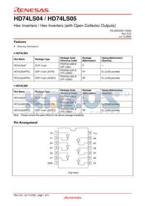 HD74LS04 datasheet - Hex Inverters / Hex Inverters (with Open Collector Outputs)