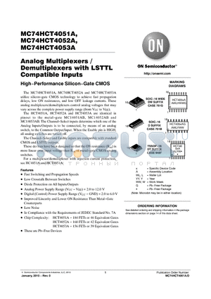 MC74HCT4051ADR2G datasheet - Analog Multiplexers / Demultiplexers with LSTTL Compatible Inputs