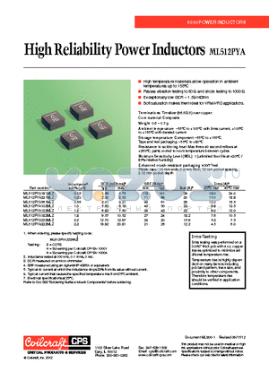 ML512PYA331MLZ datasheet - High Reliability Power Inductors