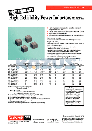 ML515PYA223MLZ datasheet - High-Reliability Power Inductors