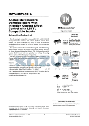 MC74HCT4851ADWR2G datasheet - Analog Multiplexers/ Demultiplexers with Injection Current Effect Control with LSTTL Compatible Inputs