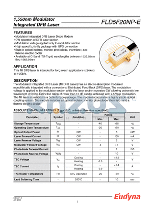 FLD5F20NP-E56 datasheet - 1,550nm Modulator Integrated DFB Laser