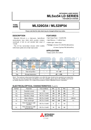 ML520G54 datasheet - LASER DIODES FOR DISPLAY SYSTEM