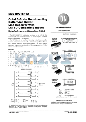 MC74HCT541A datasheet - Octal 3−State Non−Inverting Buffer/Line Driver/ Line Receiver With LSTTL−Compatible Inputs