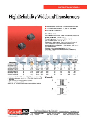 ML520RFA01B1LZ datasheet - High Reliability Wideband Transformers