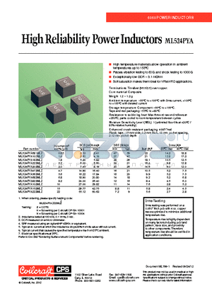 ML524PYA102MLZ datasheet - High Reliability Power Inductors