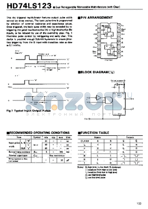 HD74LS123 datasheet - Dual Retriggerable Monostable Multivibrators(with Clear)