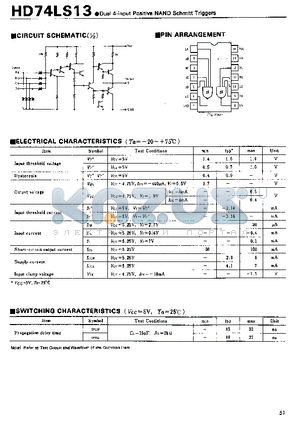 HD74LS13 datasheet - Dual 4-input Positive NAND Schmitt Triggers
