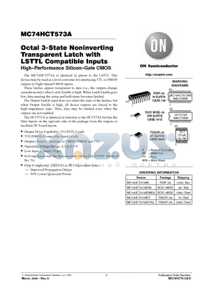 MC74HCT573ADTR2 datasheet - Octal 3-State Noninverting Transparent Latch with LSTTL Compatible Inputs