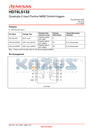 HD74LS132 datasheet - Quadruple 2-Input Positive NAND Schmitt-triggers