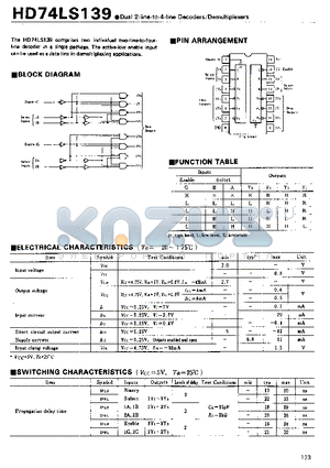 HD74LS139 datasheet - Dual 2-line-to-4-line Decoders/Demultiplexers