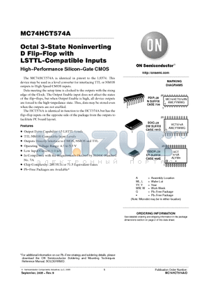 MC74HCT574A datasheet - Octal 3−State Noninverting D Flip−Flop with LSTTL−Compatible Inputs