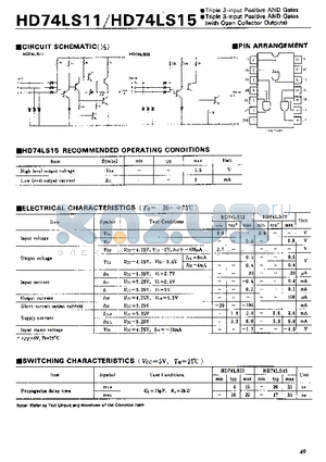 HD74LS11 datasheet - Triple 3-input Positive AND Gates(with Open Collector Outputs)