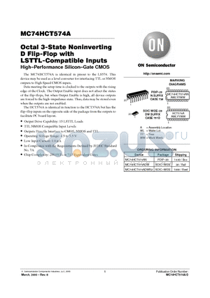 MC74HCT574AN datasheet - Octal 3-State Noninverting D Flip-Flop with LSTTL-Compatible Inputs