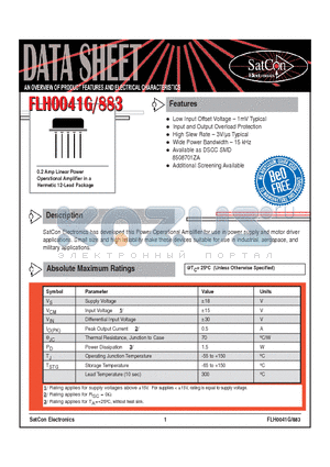 FLH0041G datasheet - 0.2 Amp Linear Power Operational Amplifier in a Hermetic 12-lead Package