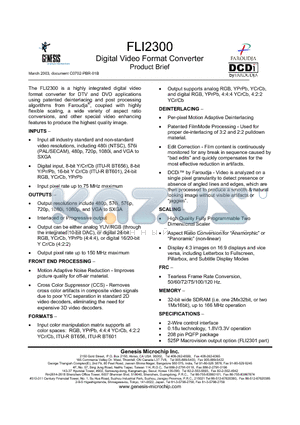 FLI2300 datasheet - DIGITAL VIDEO FORMAT CONVERTER