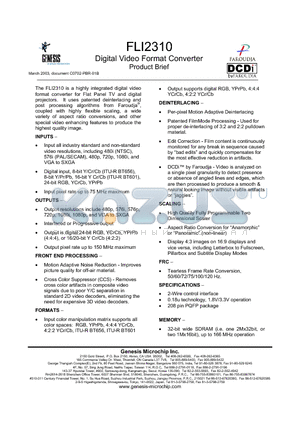 FLI2310 datasheet - Digital Video Format Converter Product Brief