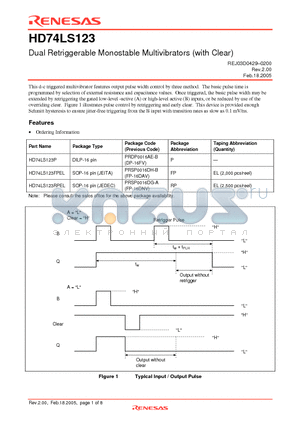 HD74LS123 datasheet - Dual Retriggerable Monostable Multivibrators (with Clear)