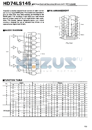 HD74LS145 datasheet - BCD-to-Decimal Decoders / Drivers(with 15V outputs)