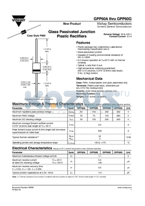 GPP60B datasheet - Glass Passivated Junction Plastic Rectifiers