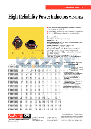 ML563PKA104MLZ datasheet - High-Reliability Power Inductors