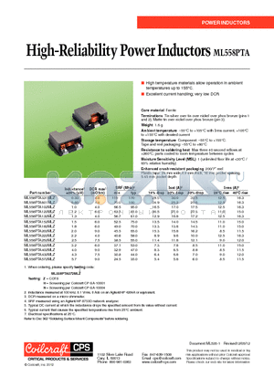 ML558PTA572MLZ datasheet - High-Reliability Power Inductors