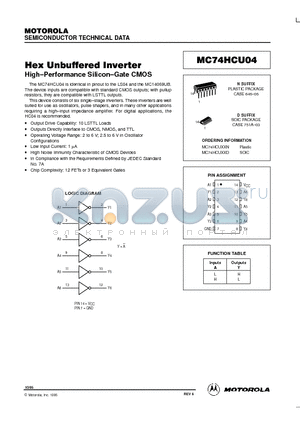 MC74HCU04 datasheet - Hex Unbuffered Inverter