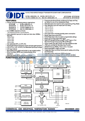 IDT72T20108L6BB datasheet - 2.5 VOLT HIGH-SPEED TeraSync DDR/SDR FIFO 20-BIT/10-BIT CONFIGURATION