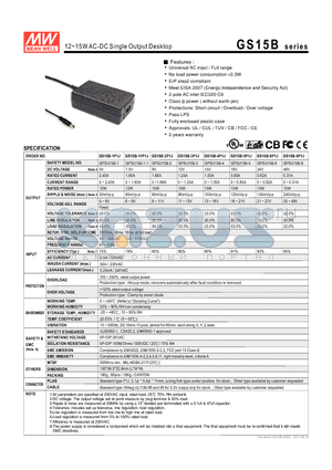 GPSU15B-6 datasheet - 12~15WAC-DC Single Output Desktop
