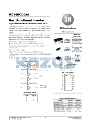 MC74HCU04ADTR2 datasheet - Hex Unbuffered Inverter